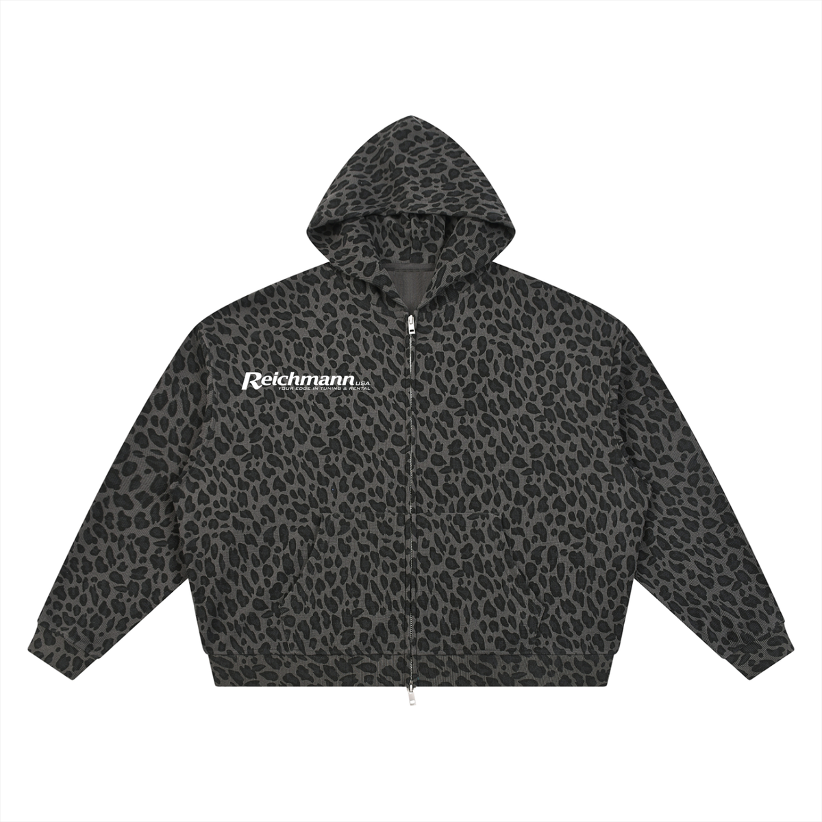 Unisex Leopard Print Waffle Full Zip Hoodie