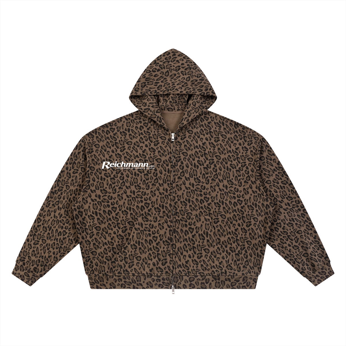 Unisex Leopard Print Waffle Full Zip Hoodie